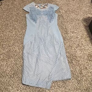 Antonio Melani Light Blue Eyelet Lace Cap Sleeve‎ Asymmetric Cocktail Dress Sz 2